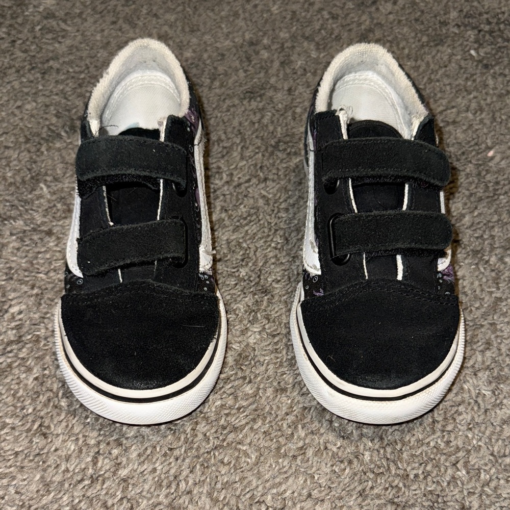 Vans Kids Black and White Velcro Sneakers